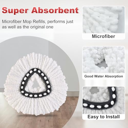 3PCS Mop Heads Replacements for OCedar, 2PCS Scrub Brush Compatible with O Cedar EasyWring 1 Tank System, Dry and Wet for Cleaning All Hard-surfaced Floors - color: White