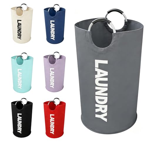A large 90 liter laundry basket that can be folded for easy carrying. Suitable for bathrooms, laundry rooms, and travel (grey) - color: grey