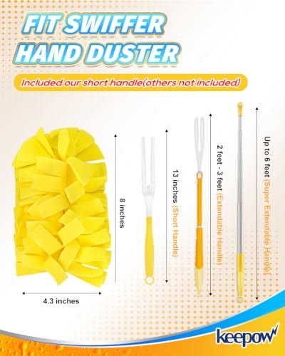KEEPOW 4+1 Pcs Pads Compatible with Swiffer Reusable Pads with Handle Set | Reusable Fleece Duster Kit With Handle, Washable Pads For Efficient Home Cleaning And Multi-Surface Dust Removal - color: 1yellow+1blue+1purple+1rose Red, size: 4+1 Pack(with hand
