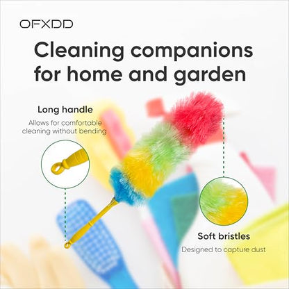 Magic Long Dry Feather Duster Cleaning Tool - Pack of 2 - Mini Rainbow Plastic Dust Cleaner for Furniture - Static Washable Dusting Hard Bristle Brush