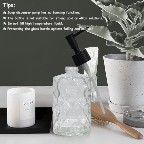 Crystal Clear Glass Soap Dispenser with Black Pump, 2 Pack 12oz Diamond Hand Dispenser, Refillable Lotion Dispenser & Dish Soap Dispenser, Bathroom Soap Dispenser for Liquid, Shower Gel - color: Transparent