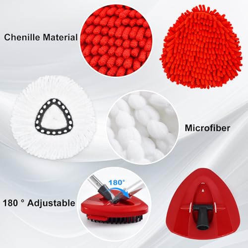 7 Packs Replacement Mop Heads& Handle Scrub Brush and Base Combo Set Compatible with O Cedar Spin Mops Refills，30-58" Mop Handle and Microfiber Head Refills for Cleaning - color: 2red+2white