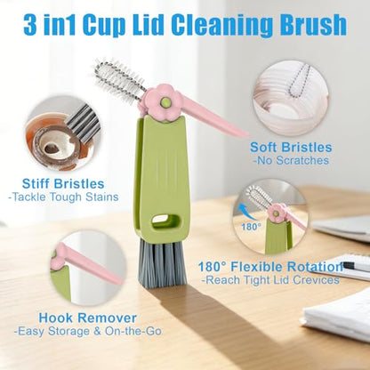 7Pcs 3-in-1 Cup Lid Gap Cleaning Brush & Straw Brush Set, Reusable Metal Straw Cleaner Brush, Multifunctional Cleaning Kit for Various Cup Lids