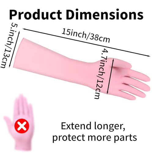 Long Sleeves Durable Disposable Nitrile White Gloves 15inches,Household Cleaning Dishwashing Waterproof 30PCS - color: Pink, size: Large