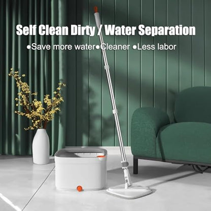 Spin Mop and Bucket with M16 Self Separation Dirty and Clean Water System with 2Pads, Self Wringing 360° Rotating Clean Mop-Head and Bucket Set for Hardwood Tile Marble Floors Mop-Grey - size: Grey Mop Set with 2 Pads