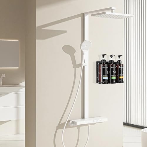 Pollock Shampoo and Conditioner Dispenser Wall Mounted, Shower Soap Dispenser 2 Chamber No Drill, Shampoo Dispenser for Shower, Body Wash Dispenser for Bathroom, Large Capacity, (Brown 3 Chamber) - color: Brown 3 Chamber
