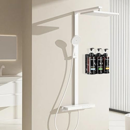 Pollock Shampoo and Conditioner Dispenser Wall Mounted, Shower Soap Dispenser 2 Chamber No Drill, Shampoo Dispenser for Shower, Body Wash Dispenser for Bathroom, Large Capacity, (Brown 3 Chamber) - color: Brown 3 Chamber