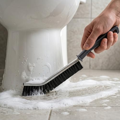Hard Bristle Crevice Cleaning Brush, Long Handle Ergonomic Grout Scrub Tool, Thin Gap Cleaner for Bathroom Tile, Window Tracks, Kitchen Sink, Corners & Household Deep Cleaning Brush Tool