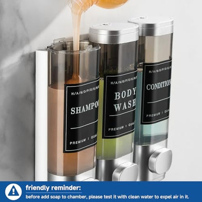 Shower Soap Dispenser Wall Mounted No Drill Shampoo Dispenser for Shower Wall Shampoo and Conditioner Dispenser Bathroom Hotel 3 * 300ml Sliver with Labels - color: Silver 3