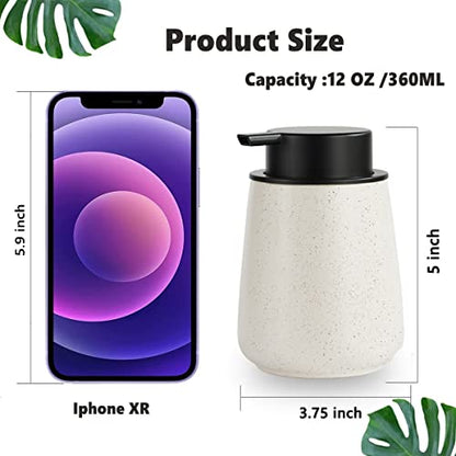 12Oz Hand Soap Dispenser Set - 2 Pack Ceramic Foam Soap Dispenser Set with Easy-to-Press Black Pump, Refillable Mordern Foaming Dish Soap Dispensers for Bathroom & Kitchen (Beige, Foam Pump) - color: Beige Foaming Dispenser