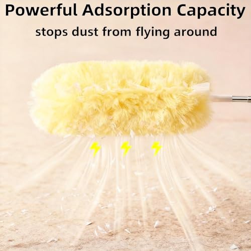 Heavy Duty Duster Refills, Disposable Dusters Kit for Cleaning Dusting Furniture Blind Ceiling Fan, Multi Surface 360 Feather Duster(10)+3FT Extended Handle（1） (Yellow) - color: Yellow