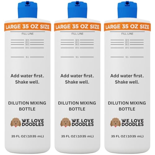 Dilution Bottle for Dog Shampoo, Mixing Bottle for Professional and Home Grooming, for Shampoo, Conditioner, and Solutions, Unscented, 35 oz (3 Pack) [We Love Doodles] - color: Pack of 3