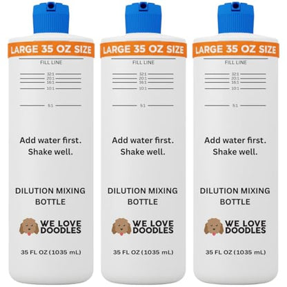 Dilution Bottle for Dog Shampoo, Mixing Bottle for Professional and Home Grooming, for Shampoo, Conditioner, and Solutions, Unscented, 35 oz (3 Pack) [We Love Doodles] - color: Pack of 3