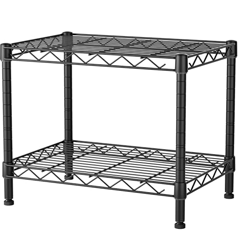 SINGAYE 2 Small Shelves Kitchen Storage Shelf Wire Shelving Unit Metal Shelf Adjustable Organizers Storage Shelving for Office Pantry Black 11.6" D X 17.6" W X 12" H - color: Black, size: 2 Tier 11.6"Dx17.6"Wx12"H