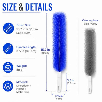 Fan Cleaning Brush, Bendable Microfiber Duster, Ultimate Dust Cleaning Brush, Reusable Microfiber Head for Air Conditioning Shutters, Ceiling Fan Blades, Air Vents, Curtains, Cars (Blue+Gray) - color: Blue+gray