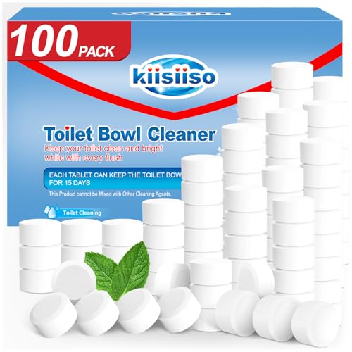 KIISIISO Toilet Bowl Cleaner Tablets 100 PACK, Automatic Bleach Toilet Tank Cleaners, Bathroom Long-Lasting Freshness, Slow-Releasing Powerful Deodorizing & Descaling - size: 100 Count (Pack of 1)