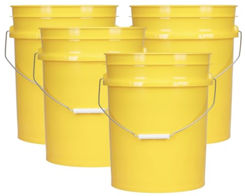 House Naturals 5 Gallon Premium HPDE Plastic Bucket - Made in USA Food Grade Storage Container, BPA Free All Purpose Pail (4, Yellow) - color: Yellow