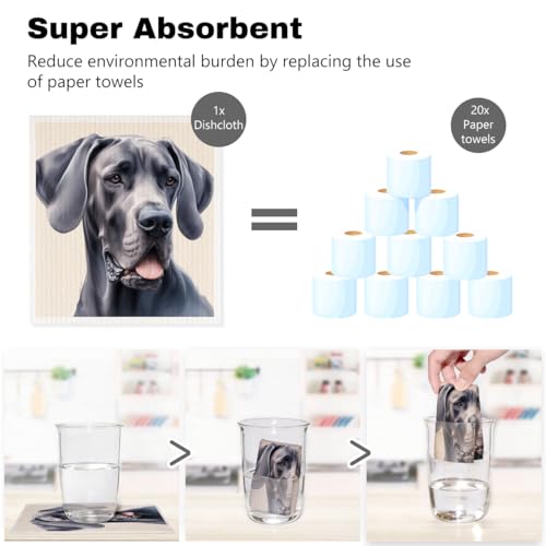 5 Pcs Cute Doggy Swedish Dishcloths, Boxer & Poodle Swedish Dishcloth, Dachshund Dish Cloths for Drying Dishes, Reusable Cleaning Cloths, Dog Lover Gifts for Women - color: Lm 03430