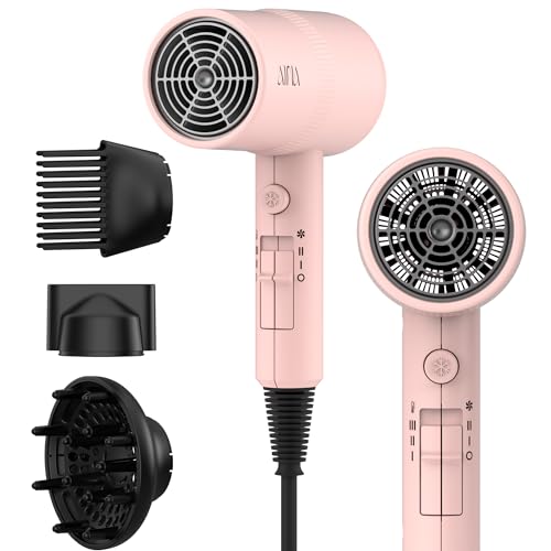 AINA Hair Dryer with Diffuser, Comb | Blow Dryer for Women Compact Travel Professional Ionic Blow Dry | Cold Shot Button 110V/ALCI (Babe Pink) - color: Babe Pink, size: 4 Piece