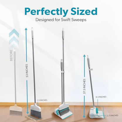 BLACK+DECKER Butler Broom and Dustpan Set for Home, Short Handle, Stand Up and Lightweight Space Saving Dust Pan and Broom Combo for Kitchen, Living Room, Bathroom, Lobby Floor Use - size: Butler Broom & Dustpan