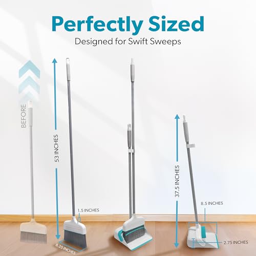 BLACK+DECKER Butler Broom and Dustpan Set for Home, Short Handle, Stand Up and Lightweight Space Saving Dust Pan and Broom Combo for Kitchen, Living Room, Bathroom, Lobby Floor Use - size: Butler Broom & Dustpan