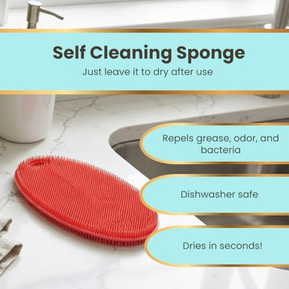 Silicone Sponge Dish Scrubber - Food Grade and Housecleaning - BPA Free Silicone Kitchen Scrubber [5 Pack Ovals Summer] - color: Summer