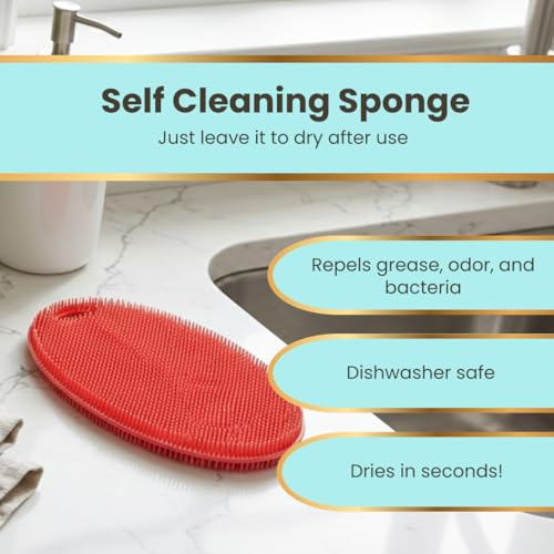 Silicone Sponge Dish Scrubber - Food Grade and Housecleaning - BPA Free Silicone Kitchen Scrubber [5 Pack Ovals Summer] - color: Summer