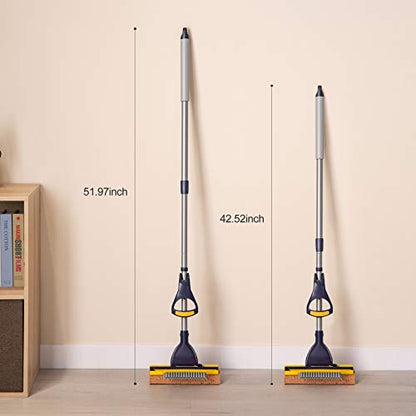 Yocada Sponge Mop Home Commercial Use Tile Floor Bathroom Garage Cleaning with Squeegee and Extendable Telescopic Long Handle 42-52 Inches Easily Dry Wringing - color: Sponge Mop