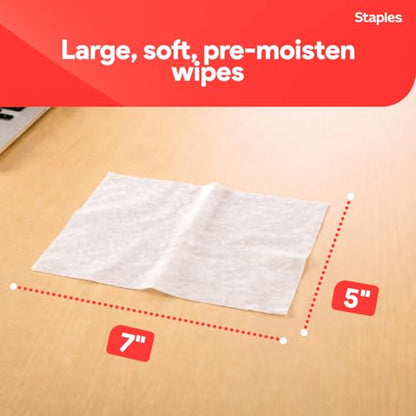 Staples Screen Cleaning Wipes – 100 per Tub, Safe for Monitors, Laptops & Electronics, 2‑Pack - size: 2 Pack