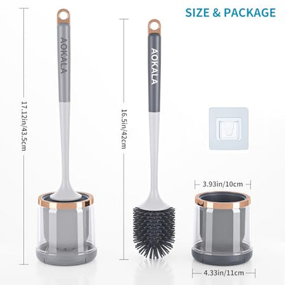 Silicone Toilet Brush and Holder Set, Toilet Bowl Brush with Tweezers Long Handle, Toilet Cleaner Brush for Bathroom Deep Cleaning, Elegant Toilet Scrubber Bathroom Accessories (Dark Gray) - color: Dark Gray