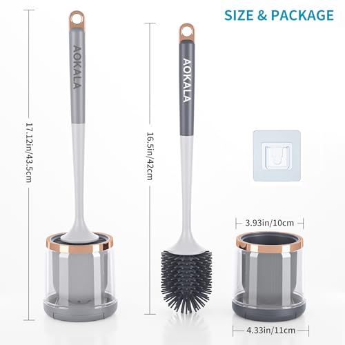 Silicone Toilet Brush and Holder Set, Toilet Bowl Brush with Tweezers Long Handle, Toilet Cleaner Brush for Bathroom Deep Cleaning, Elegant Toilet Scrubber Bathroom Accessories (Light Gray) - color: Light Gray