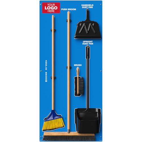 Custom Logo Clean & Sweep 5S Shadow Board/Wall Mount Broom Holder, 68" x 30" Board, 5S Cleaning Station - with Broom and Dustpan Set Included, Made in The USA by AccuformNMC
