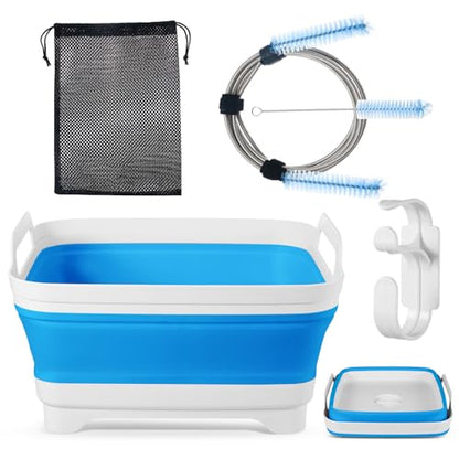 CPAP Cleaning Kit with Collapsible Wash Basin (2.4 Gal / 9 L), Long Hose Brush & Mask Brush, Drying Hook, Mesh Storage Bag; Fits 22 mm Standard & 15 mm Slim Tubes (Basic) - color: Basic