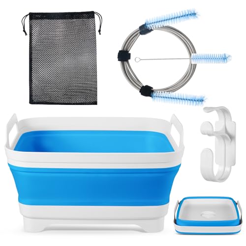 CPAP Cleaning Kit with Collapsible Wash Basin (2.4 Gal / 9 L), Long Hose Brush & Mask Brush, Drying Hook, Mesh Storage Bag; Fits 22 mm Standard & 15 mm Slim Tubes (Basic) - color: Basic