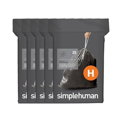 simplehuman Code H 100 Count Odorsorb® Custom Fit Liners, Drawstring Odor Absorbing Trash Bags, One-by-One Mess-Free Dispense, Extra Thick & Double Seamed, 50% PCR Plastic, 30-35 Liter / 8-9 Gallon - size: 100 Count (Pack of 1)