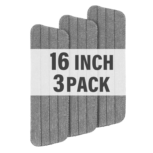 16.5" Microfiber Mop Pads Refills, 3 Pack Reusable Replacement Heads | reusable wet mop refills, machine washable for 14-16 inch spray mops, hardwood floors, dust cleaning & scrubbing - color: 16"grey Plain*3