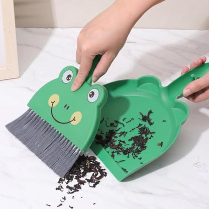Upgrade Small White Broom and Dustpan Set, Hand Dustpan and Brush Set, Cute White Mini Broom and Dust pan Sets, Little Dust Pan for Home Use Tabletop Debris Cleaning Pet Guinea Pig Cages (Green) - color: Green