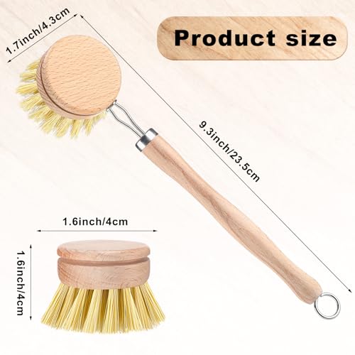 Boao 6 Pack Dish Brush with Beechwood Handle with Replacement Heads Natural Wood Dish Scrub Brush for Washing and Cleaning Pots and Pans