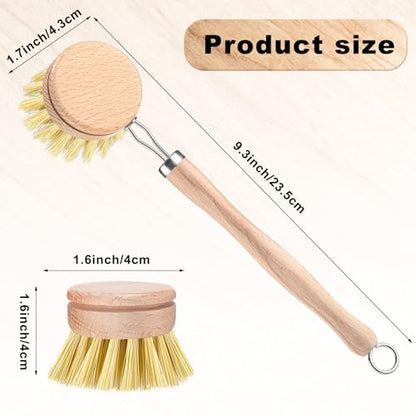 Boao 6 Pack Dish Brush with Beechwood Handle with Replacement Heads Natural Wood Dish Scrub Brush for Washing and Cleaning Pots and Pans