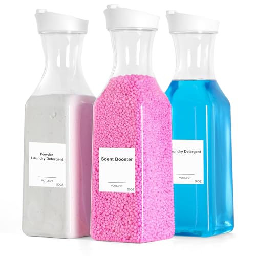 50 OZ Liquid Laundry Detergent Dispenser, Plastic Laundry Detergent Container for Organizing, Fabric Softener and Laundry Soap Dispenser, Laundry Powder Organizer for Laundry Room, 3 Pack - color: Square 3p