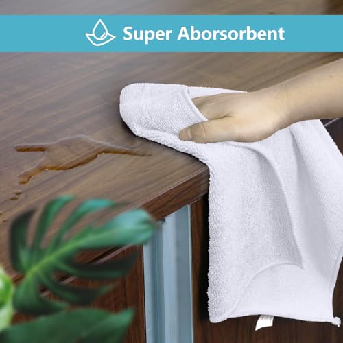 HOMEXCEL White Microfiber Cleaning Cloth, 8 Pack Cleaning Towels for Kitchen, Lint Free, Scratch-Free, Highly Absorbent, and Reusable Cleaning Rags for House, Window and Glass, Cars, 11.5 X11.5 inch - color: White