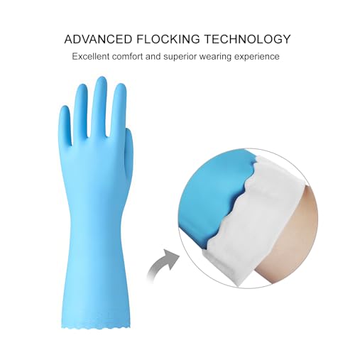 Bamllum Rubber Cleaning Gloves - 3 Pairs Latex Free Kitchen Cleaning Gloves with Cotton Liner- Household Dishwashing Gloves, Non- Slip Waterproof (Small, Blue+Pink+White) - color: Blue+pink+white, size: Small