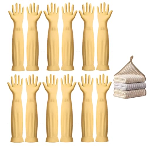 6-Pair 17.8-Inch Elbow-Length Reusable Rubber Waterproof Household Cleaning and Kitchen Dishwashing Gloves - Small Size - color: （pack of 6）, size: Small
