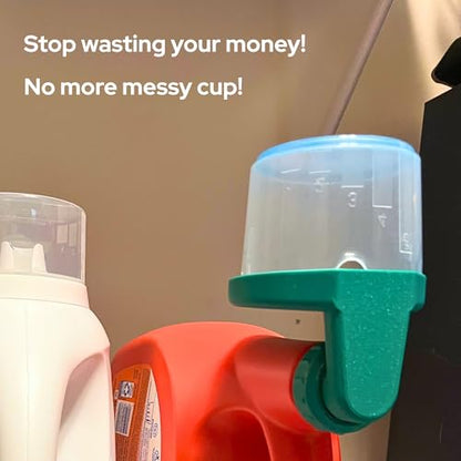 Laundry Detergent Cap Holder with Drip Return – No-Mess Cup Rest for Large Detergent Bottles – Saves Detergent & Money (Green - Tide, Gain, Downy)
