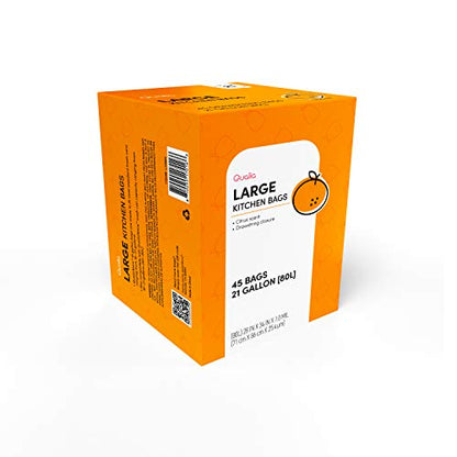 QUALIAZERO CITRUS SCENTED 21 Gal / 80 Liter | Drawstring Closure Trash Bag | Heavy Duty (CITRUS, 45 BAGS), WHITE, (L10001) - size: 45 Count (Pack of 1), style: CITRUS