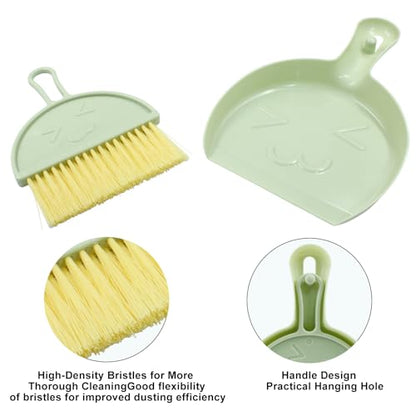 Hitefu Small Broom and Dustpan Set, Mini Dust Pans and Brush Set, Broom with Dustpan Combo Set for Home Cleaning, Sofa, Kitchen, Table, Countertops, Storage Shelves & Pets Area(Green) - color: Green