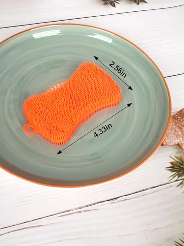 3 Pcs Silicone Dish Scrubber, Multi-Purpose Sponge Dish Brushes, Reusable Sponge Brush for Kitchen Dishes Washing and Cleaning, Dry Fast