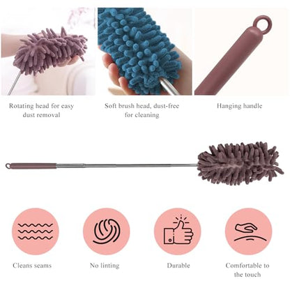 2PCS Car Interior Duster with Extension Pole, 11.8" to 30.5" Retractable Dusters Auto Dash Cleaning Tool, Soft Chenille Hand Washable Dusters for Car Window Furniture Office (Khaki) - color: Khaki