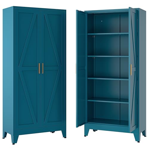 71" H Garage Storage Cabinets with Doors and Shelves,Metal Storage Cabinets,Blue Large Storage Cabinets,Utility Cabinet - color: Blue, size: 71"H
