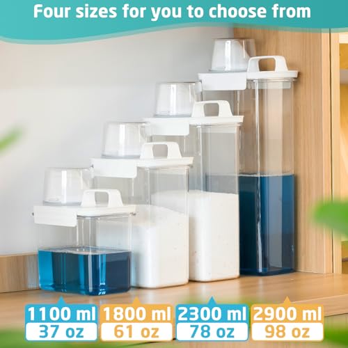 Laundry Detergent Dispenser-1 Pack, 61 oz Detergent Dispenser with 4 Removable Labels, Laundry Soap Dispenser for Laundry Room Organization and Storage, BPA Free & PET Plastic Clear